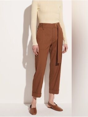 Vince Pecan Tan Linen Blend Belted Trouser Pants Sz M Quiet Luxury Preppy Chic